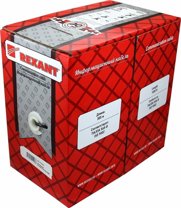 Кабель витая пара F/UTP 5e кат. 2 пары Rexant FTP 2PR 24AWG CAT5e 305м STRANDED 132222