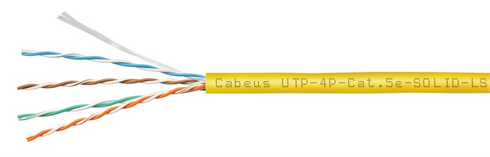 Кабель витая пара U/UTP 5e кат. 4 пары Cabeus UTP-4P-Cat.5e-SOLID-LSZH-YL-100 137434