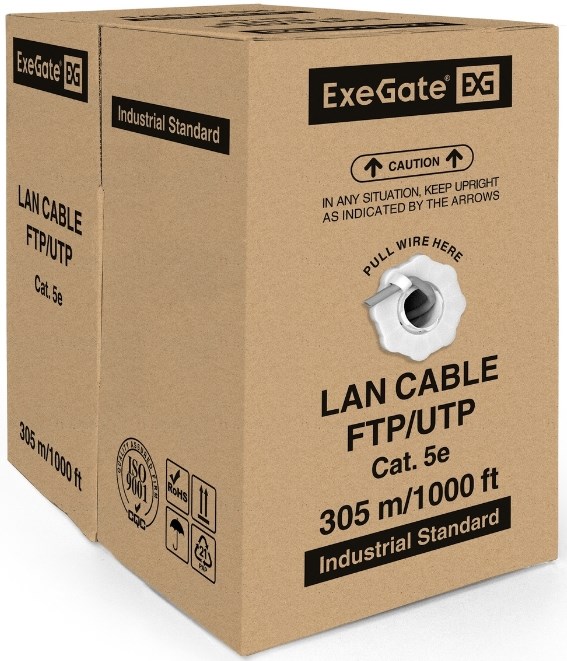 Кабель витая пара U/UTP 5e кат. 4 пары Exegate UTP4-C5e-CU-S25-IN-PVC-GY-305 137496