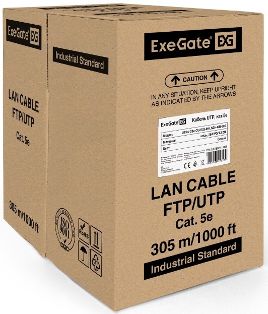 Кабель витая пара U/UTP 5e кат. 4 пары Exegate UTP4-C5e-CU-S25-IN-LSZH-GR-305 137510
