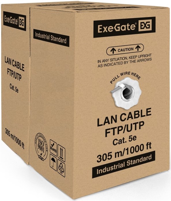 Кабель витая пара U/UTP 5 кат. 4 пары Exegate UTP4-C5e-CU-S24-IN-PVC-GY-305-FLUKE 137541