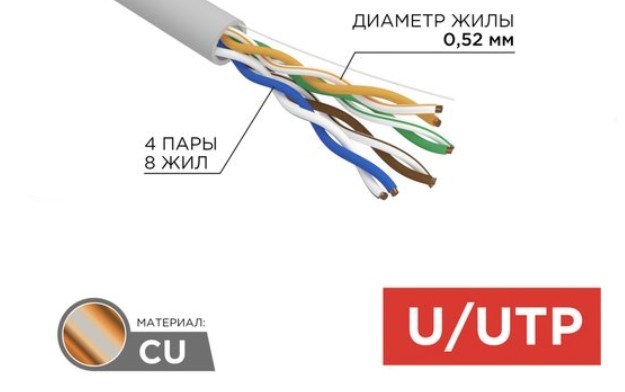 Кабель витая пара U/UTP 5 кат. 4 пары Rexant 02-0004-R 137700