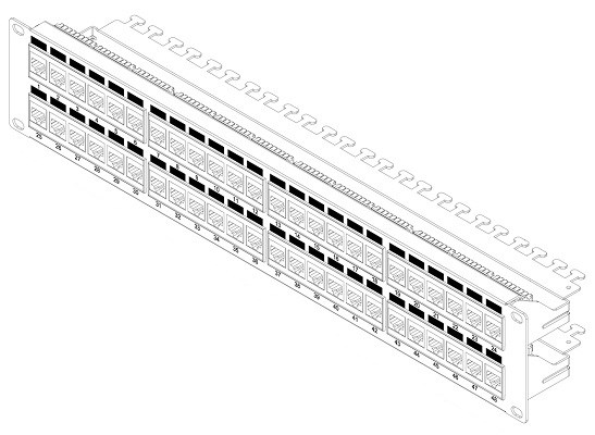 Патч-панель 19, 48xRJ45, UTP, Кат. 6 Hyperline PP3-19-48-8P8C-C6-110D 140818