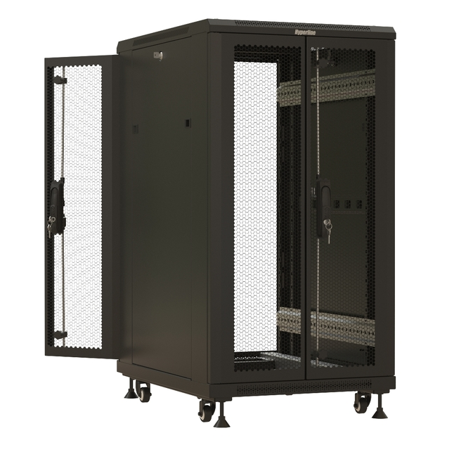 Шкаф напольный 19", 18U Hyperline TTBR-1866-DD-RAL9004 143133