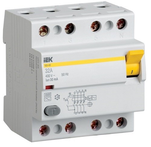 Выключатель дифференциального тока (ВДТ, УЗО)  IEK MDV10-4-080-300 150597