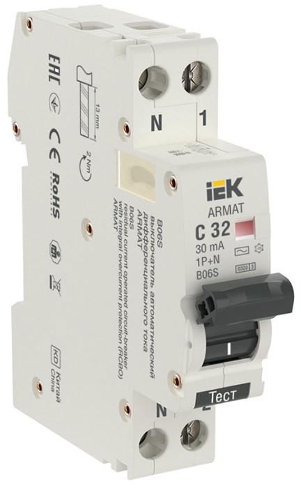 Автоматический выключатель дифф. тока (АВДТ)  IEK AR-B06S-1N-C32C030 150679