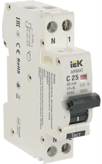Автоматический выключатель дифф. тока (АВДТ)  IEK AR-B06S-1N-C25C030 150689