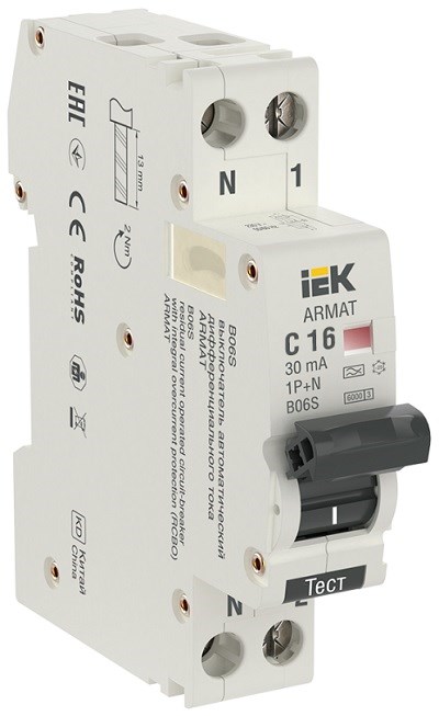 Автоматический выключатель дифф. тока (АВДТ)  IEK AR-B06S-1N-C16A030 150767