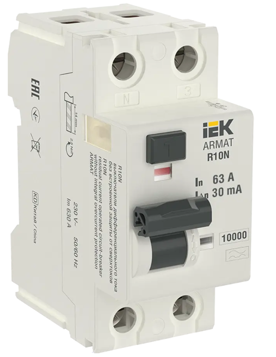 Выключатель дифференциального тока (ВДТ, УЗО) дифференциальный IEK AR-R10N-2-063A030 150806