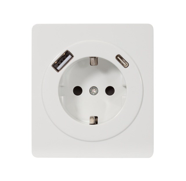 Розетка с заземлением с 2 USB  KRANZ KR-78-0704-1 157159