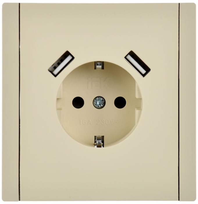 Розетка с заземлением с 2 USB  IEK FP-R14-16-U22-018-K10 157199
