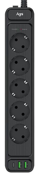 Сетевой фильтр  AGNI TP-FS3U5E-PD-2m-black 157829